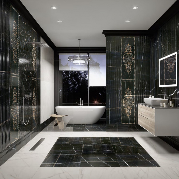 Бордюр Багет Kerama Marazzi Милан Греппи черный 40x7,3x28, BLF002R