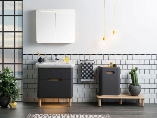Тумба с раковиной Vitra Sento 80, с LED подсветкой, антрацит матовый, 60836