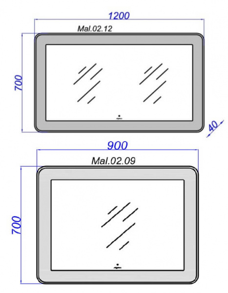 Зеркало Aqwella Malaga с подсветкой 1200*35*700, Mal.02.12
