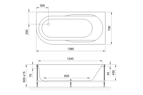 Ванна акриловая Royal Bath AZUR  140х80х60 см, белый, правая, RB614200R