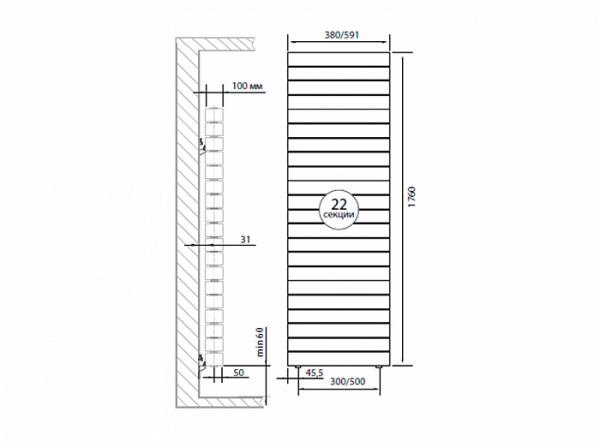 Радиатор биметаллический Royal Thermo PianoForte Tower 500 /Silver Satin - 22 секции, серебристый, R