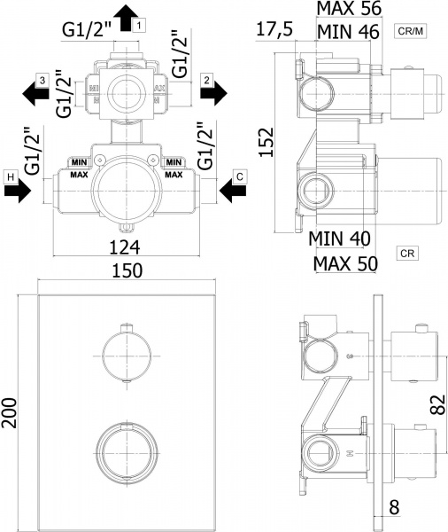 Смеситель встраиваемый для ванны с душем Paffoni Light LIQ519NO/M