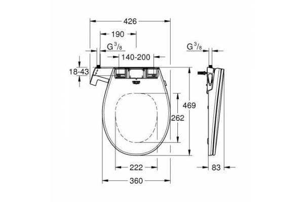 Сиденье-биде для унитаза Grohe Bau Ceramic, ручное управление, альпин-белый, 39648SH0