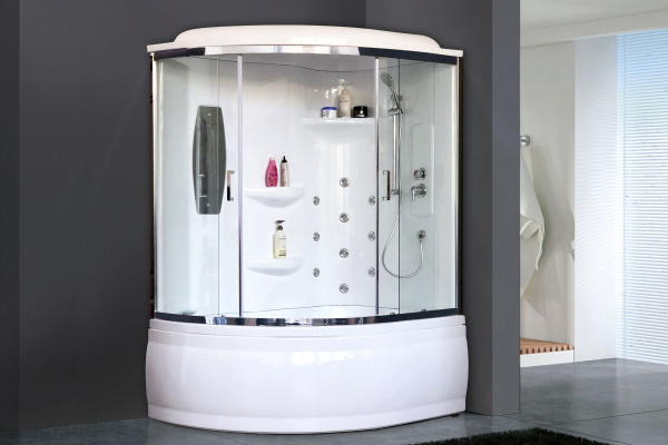 Гидромассажный бокс Royal Bath 150х100х225, прозрачное стекло, хромированный профиль, правая, RB 150