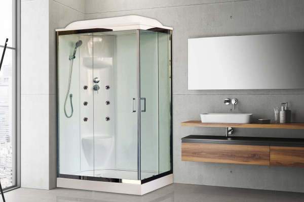 Гидромассажный бокс Royal Bath 120х80х217, белое/прозрачное стекло, хромированный профиль, левая, RB